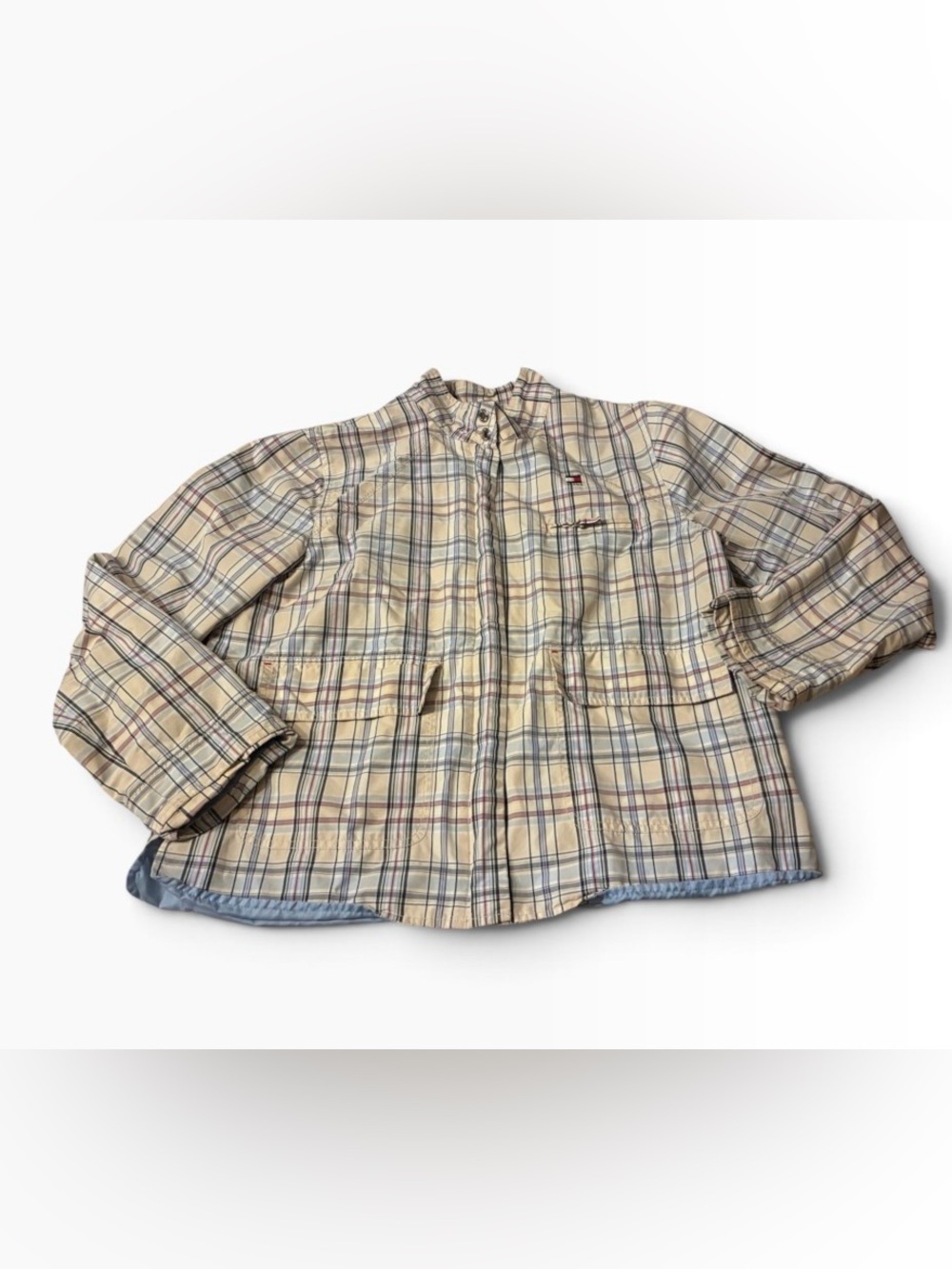 Vintage Tommy Hilfiger 2001 Beige Plaid Lightweight Jacket Zipper Sz L